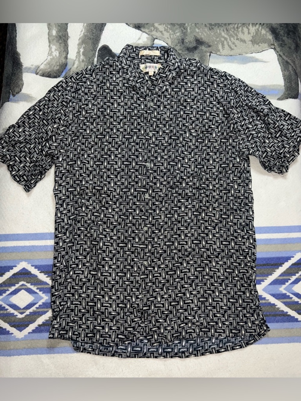 Vintage 90’s Men’s Black & White Abstract Campia Moda Button Down Shirt Size M